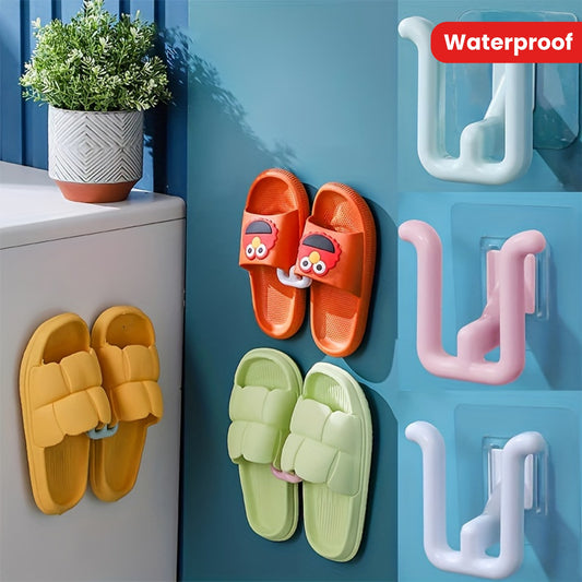 3pcs Self-Adhesive Slipper Racks - Waterproof Wall Mounted Shoe Hooks For Bathroom, Kitchen & Bedroom Decor