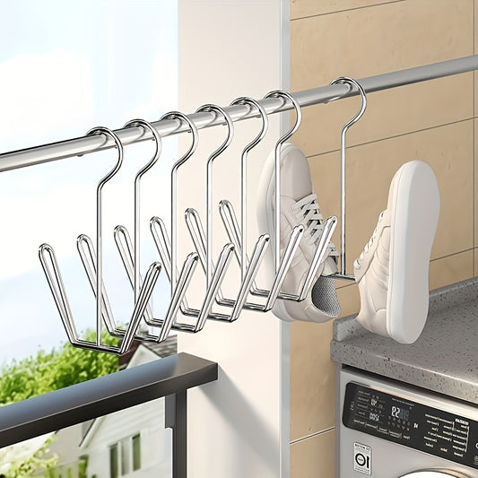 5pcs Stainless Steel U-Shaped Shoe Drying Rack with Windproof Hooks, Multi-Functional Wall-Mounted Organizer for Slippers, Socks, and Accessories, Ideal for Indoor and Outdoor Use, Drying Racks